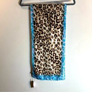 VINCE CAMUTO 100% Silk Leopard Print Scarf with Blue Border NEW WITH TAG